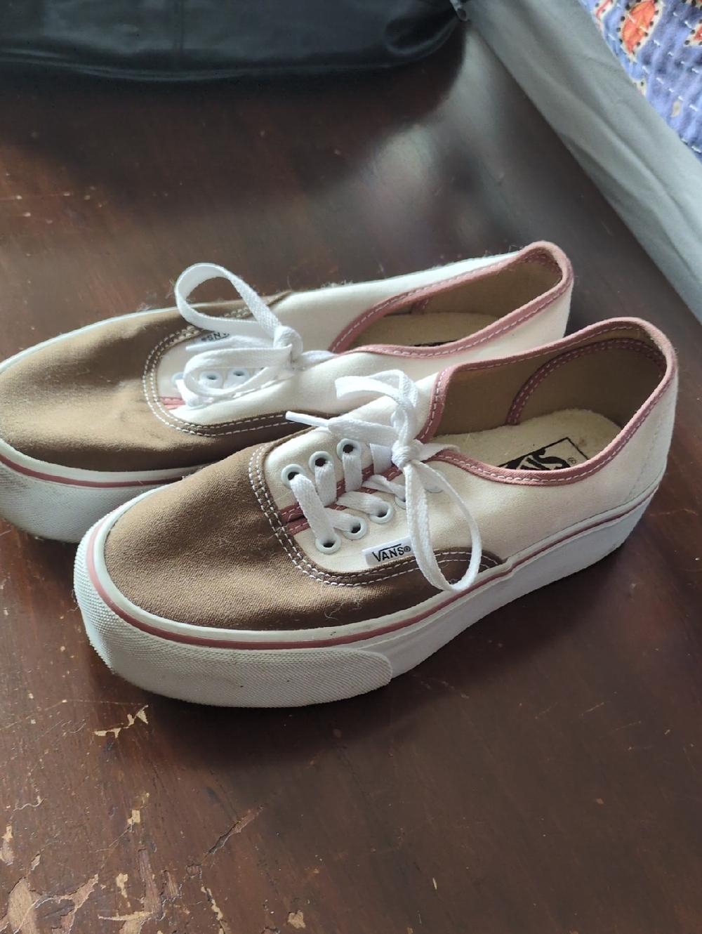 Vans Brown, White & Pink Low-Top Canvas Sneakers